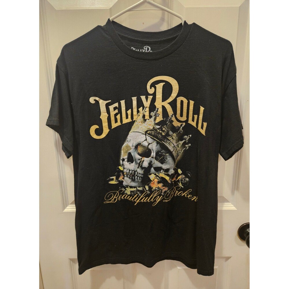 Jelly Roll Tshirt Size Medium Bans Tee Black Beautifully Broken Skull Cown